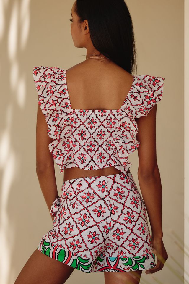 Ro's Garden Caracas Cotton Flutter-Sleeve Square-Neck Blouse #2