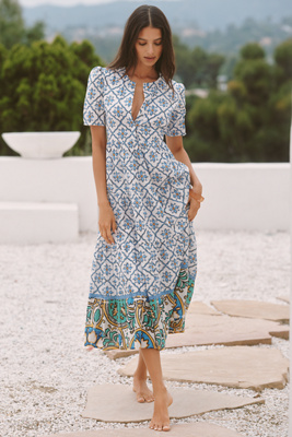 Ro's Garden Daphne Short-sleeve Midi Dress In Blue