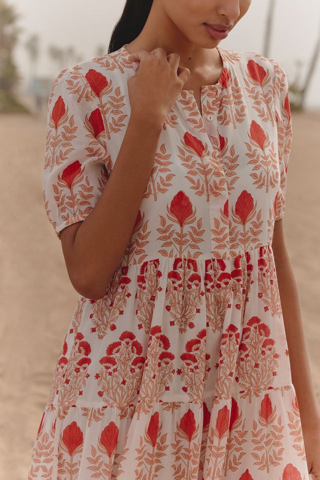 POTECHINO 半袖チュニック お花＆パール　ヒスクローネ　アキアカネ Ro's Garden Daphne Short-Sleeve Midi Dress | Anthropologie