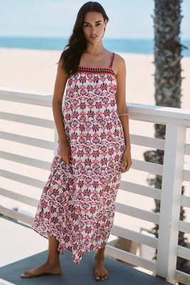 Ro's Garden Natasha Cotton Square-neck Maxi Dress In Multi