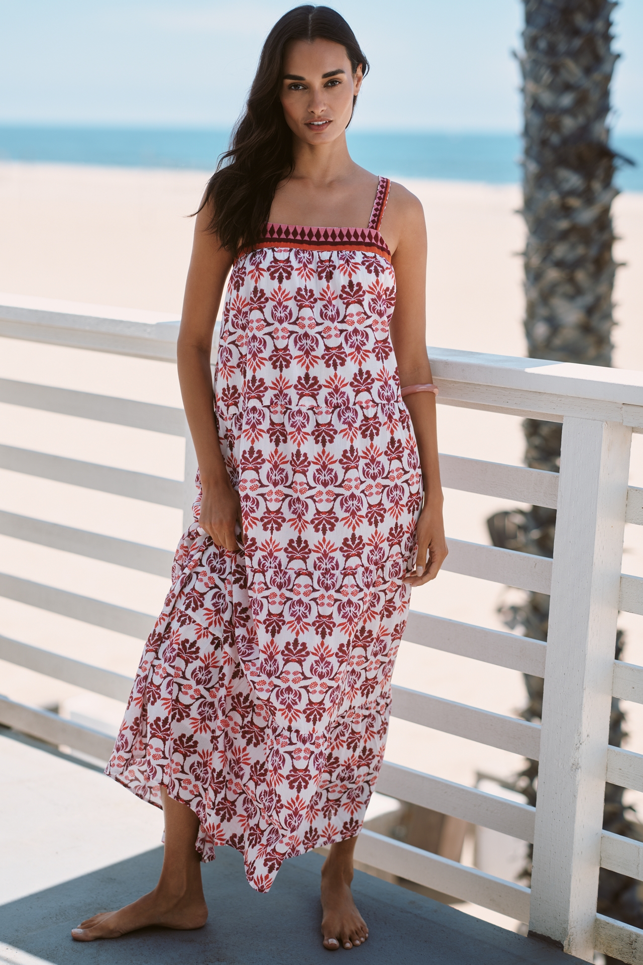Ro's Garden Natasha Cotton Square-Neck Maxi Dress