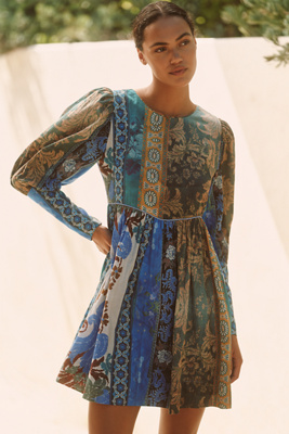 Ro's Garden Jewell Long-sleeve Mini Dress In Blue