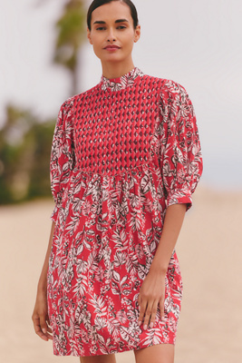 Ro's Garden Jamelia Puff-sleeve Mini Dress In Pink