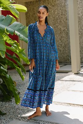 Ro's Garden Sonia Long-Sleeve Tiered Maxi Dress