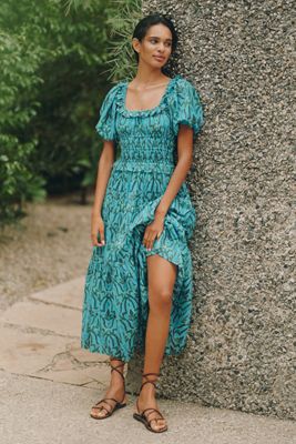 Ro's Garden Percy Puff-Sleeve Midi Dress