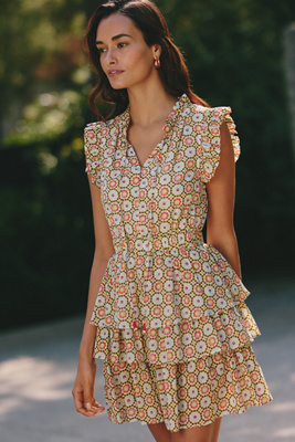 Ro's Garden Bimba Ruffle Mini Dress In Multi