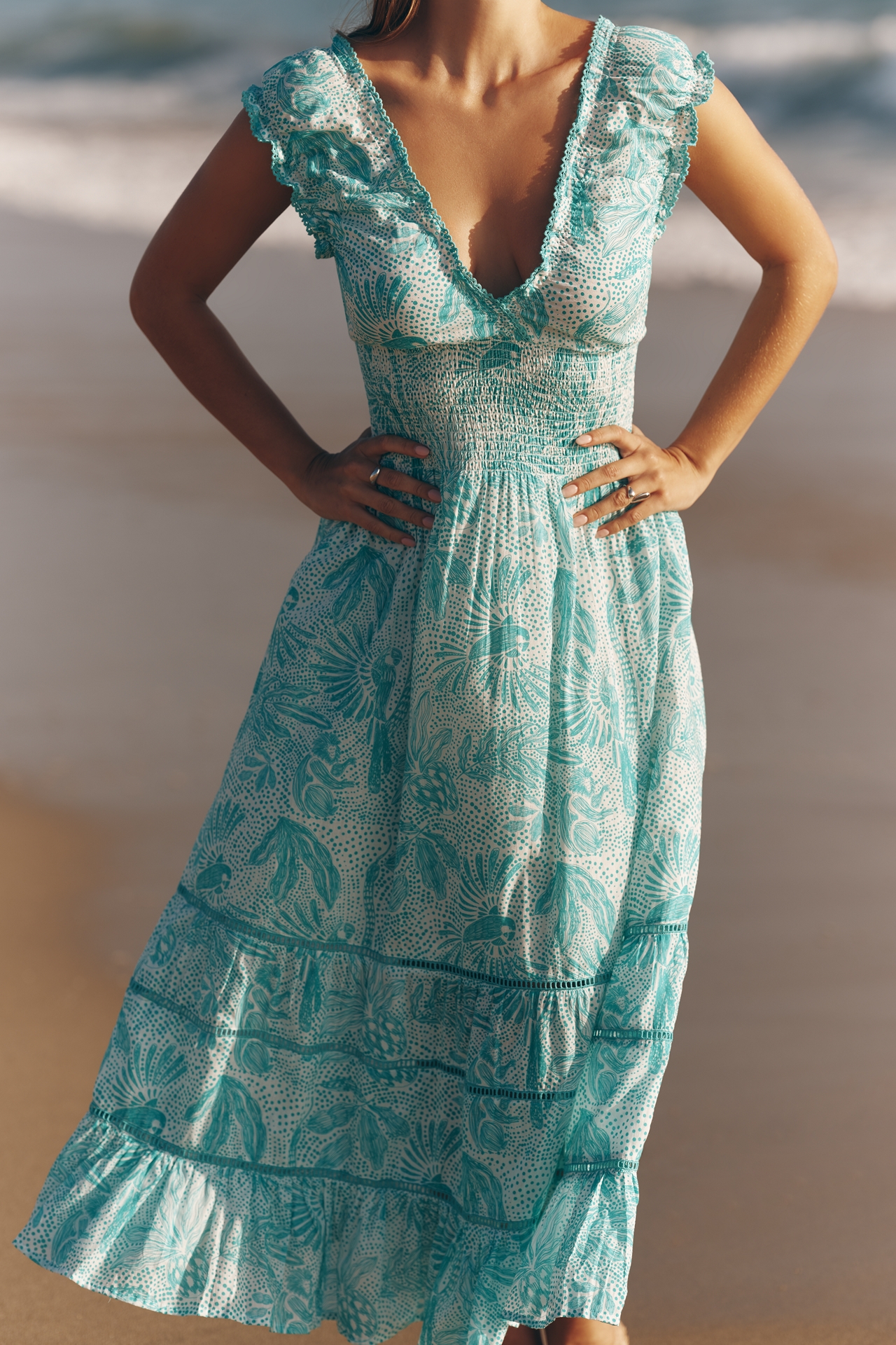 Ro's Garden Hilda V-Neck Tiered Maxi Dress