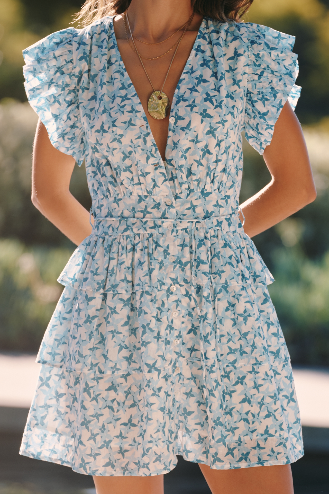 Ro's Garden Hunan Flutter Sleeve Mini Dress