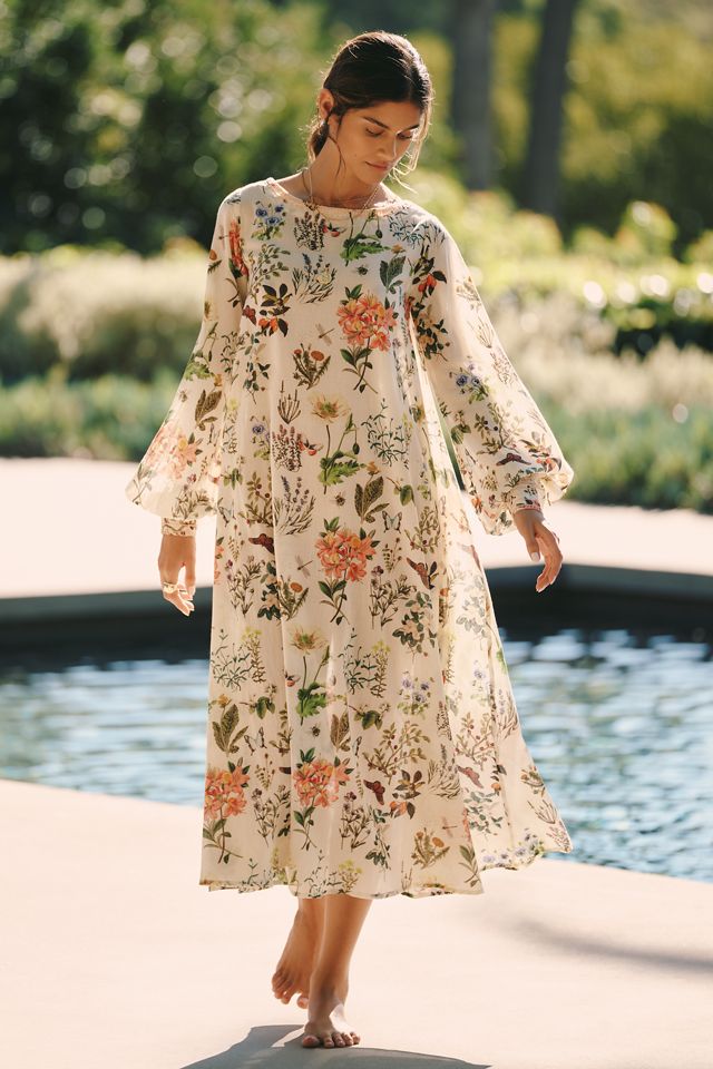 knee length dresses for ladies Floral Maxi Dress with Long Sleeves - Helena
