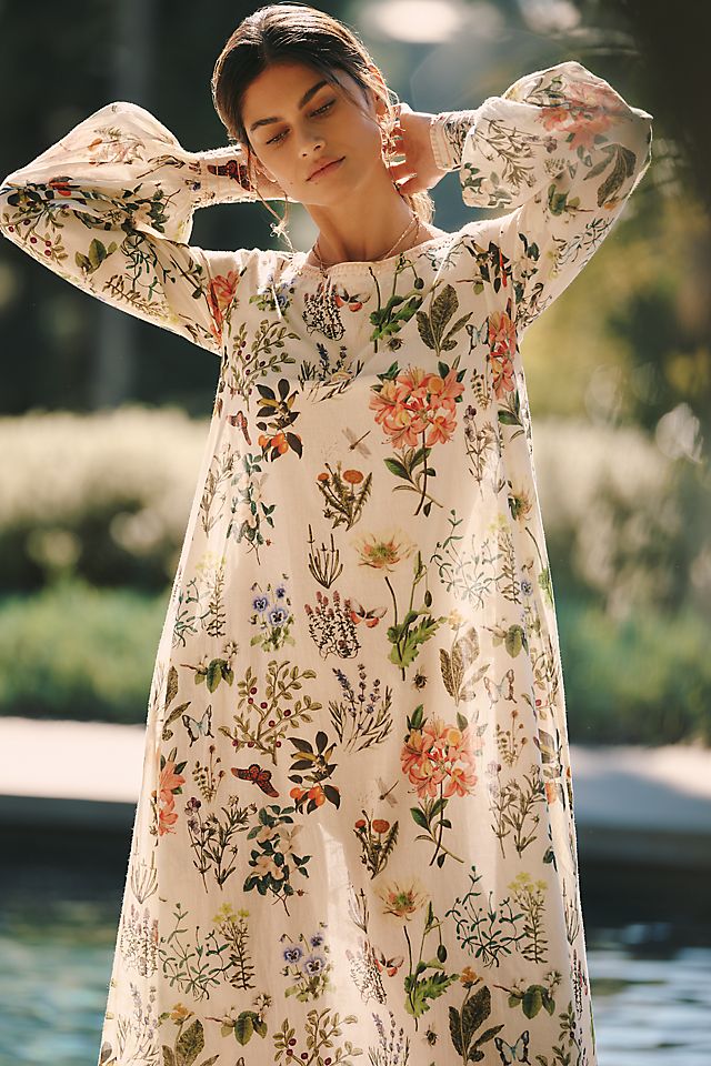 floral long sleeve midi dress Joelle by Girl In Mind tiered style Linda Long-Sleeve Midi Dress by