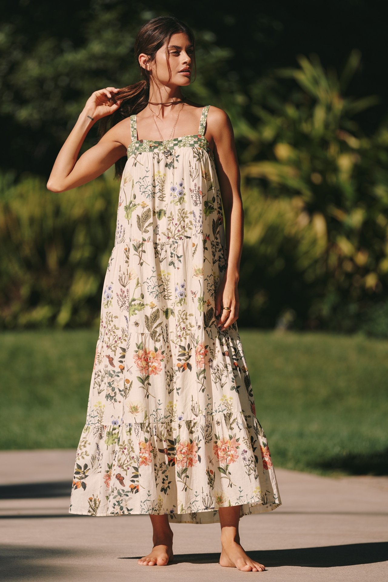 Ro's Garden Natasha Square-Neck Tiered Maxi Dress