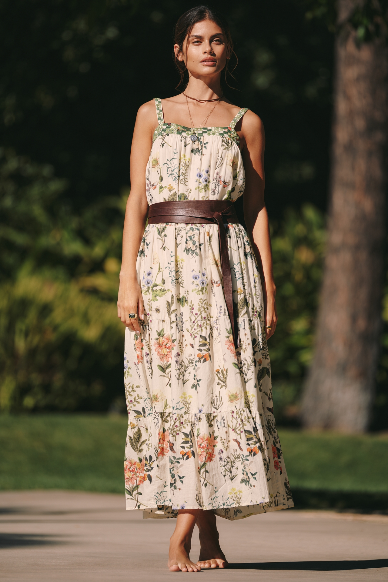 Ro's Garden Natasha Square-Neck Tiered Maxi Dress