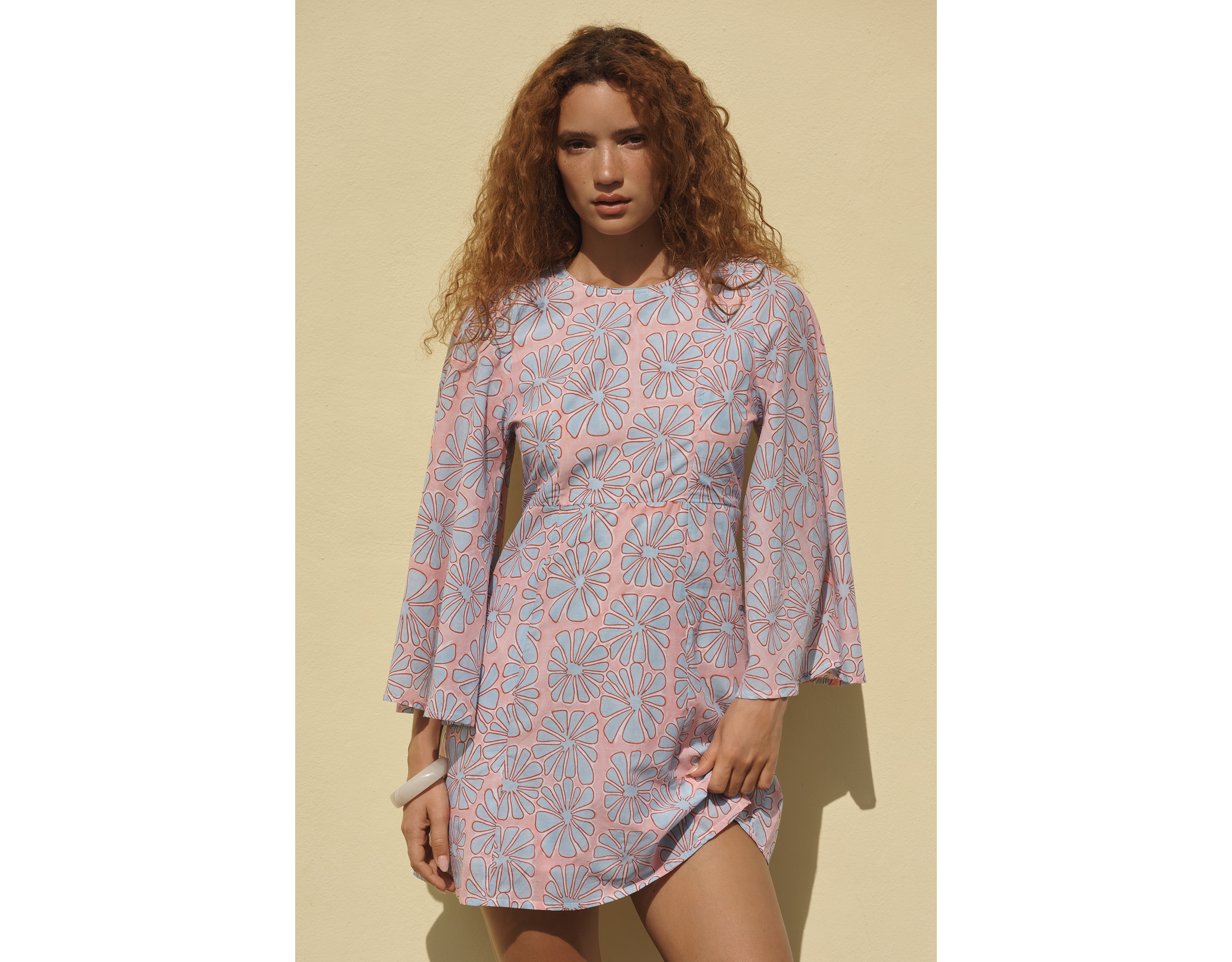 SZ Blockprints Mary Bell-Sleeve Mini Dress