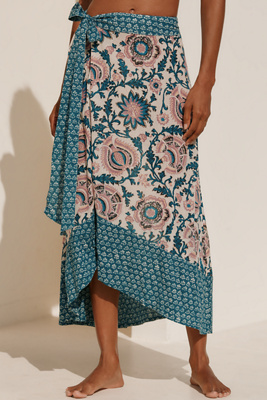 Shop Celandine Wrap Midi Skirt In Multicolor