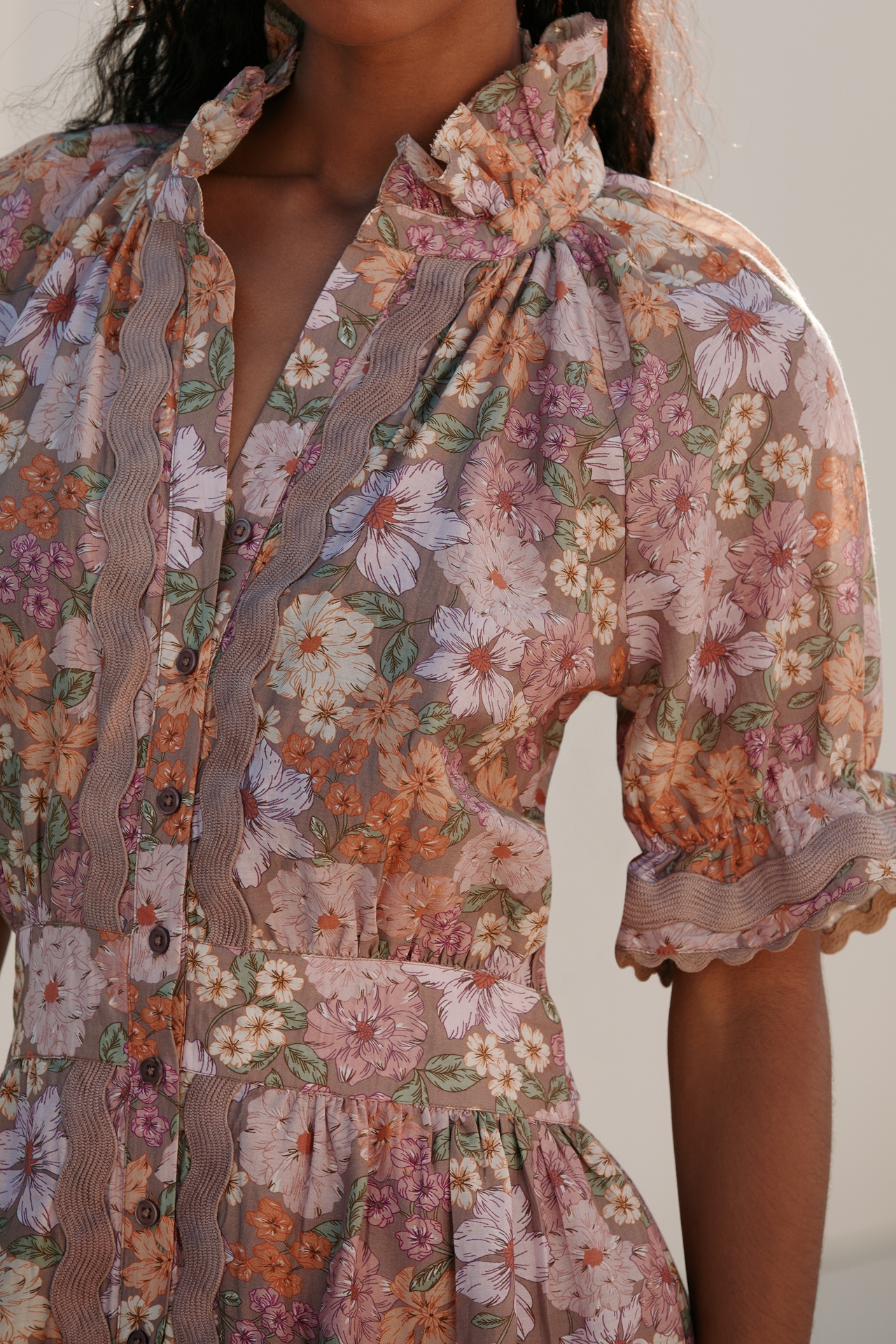 Sundays Evelyn Short-Sleeve Floral Mini Shirtdress