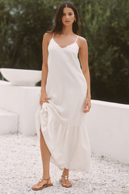 HOLIDAY LINEN RUFFLE LAYERED DRESS 定価8.8 Yellow Sunshine Ruffle Linen Dress