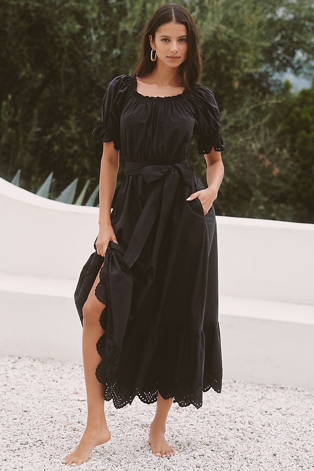 black puff sleeve midi dress Dress, Formal Dress, Elegant Tea Length Outfit for Evenings, Receptions, and Special Occasions Refined and elegant Petal and Pup Women's Clo