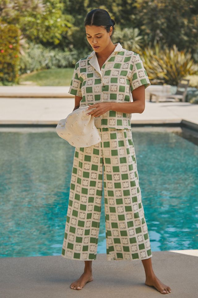 Flat White Short-Sleeve Knit Buttondown Top #3