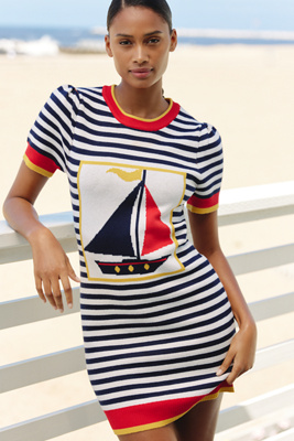 Knit Short-Sleeve Crew-Neck Mini Dress