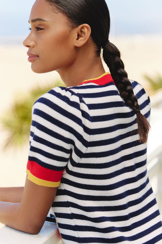 Flat White Knit Short-Sleeve Crew-Neck Mini Dress #1