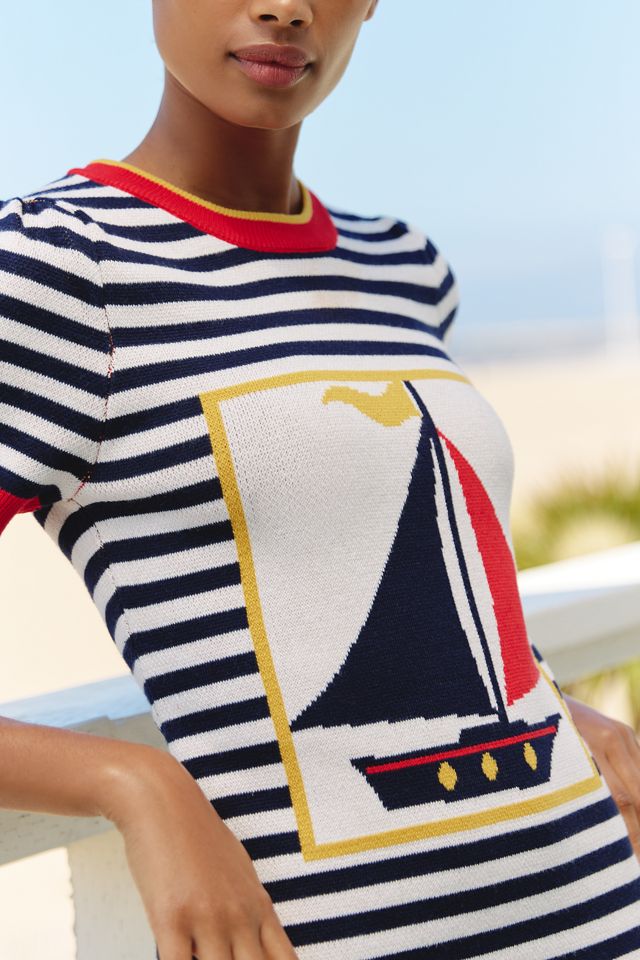 Flat White Knit Short-Sleeve Crew-Neck Mini Dress #3