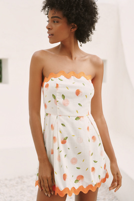 Flat White Circus Ric Rac Strapless A-line Mini Dress In White