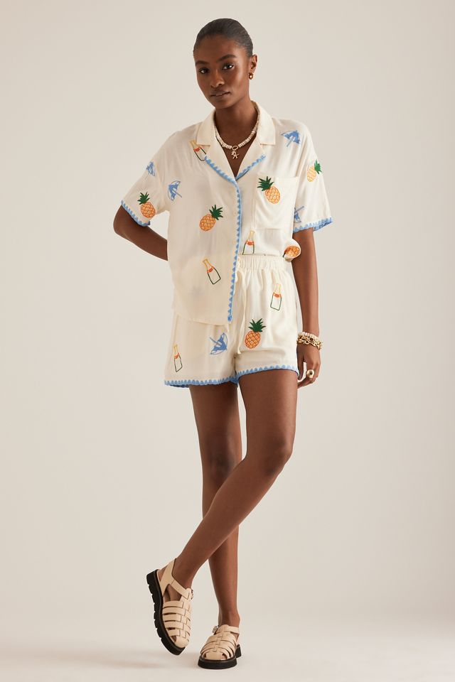 Pantaloncini Bianchi Piatti con Stampa Ananas #1