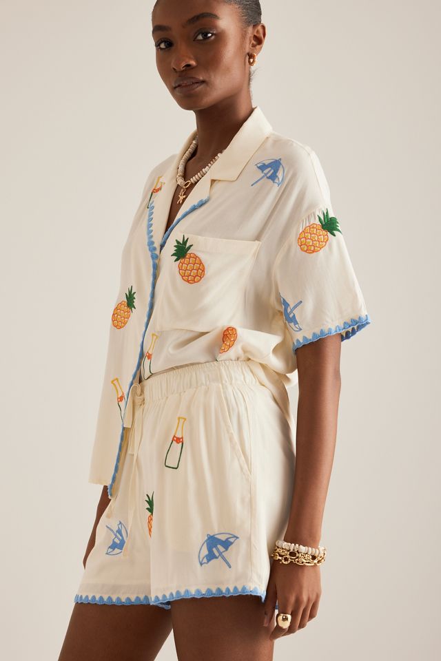 Pantaloncini Bianchi Piatti con Stampa Ananas #2