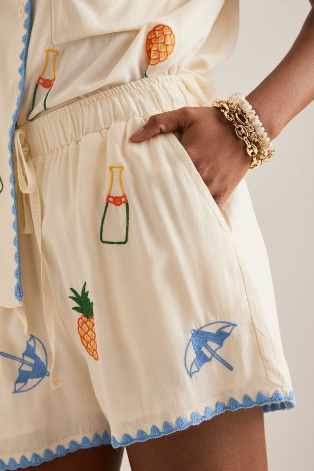 Pantaloncini Bianchi Piatti con Stampa Ananas #3