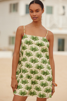 Flat White Beaded Square-Neck Mini Dress