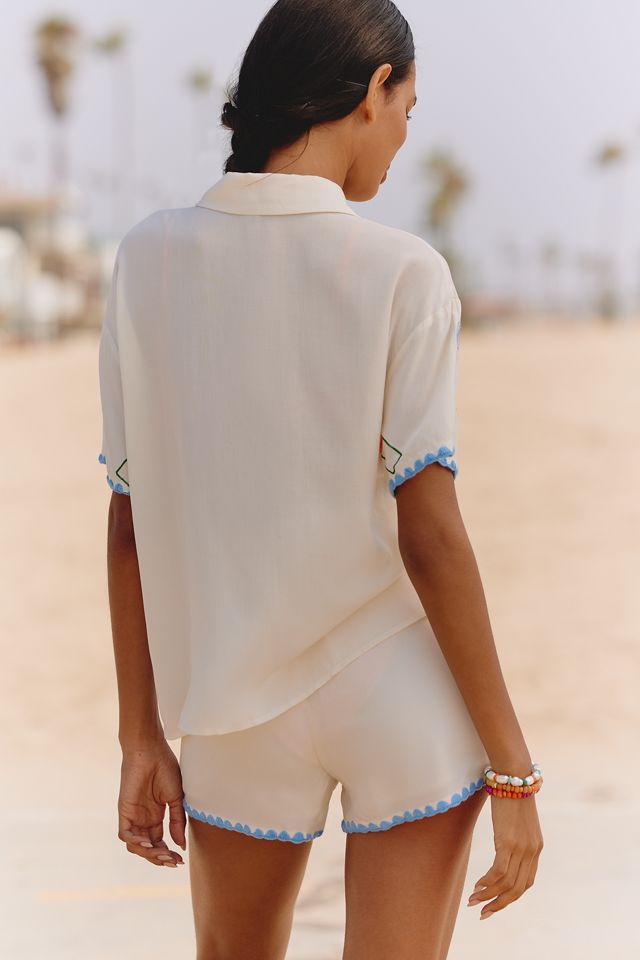 Flat White Embroidered Buttondown Shirt #2