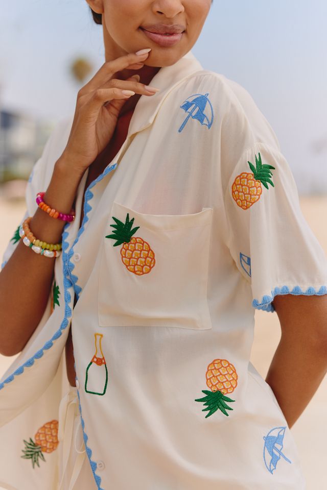 Flat White Embroidered Buttondown Shirt #3