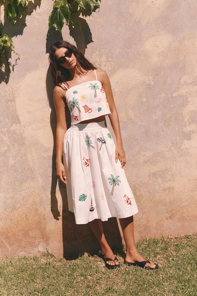 Flat White Tropical Embroidered Tank #3