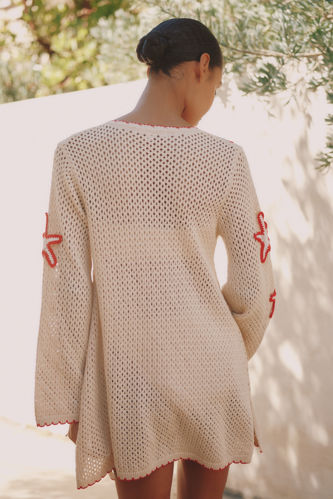 Flat White Starfish Stitched Mini Cover-Up Dress