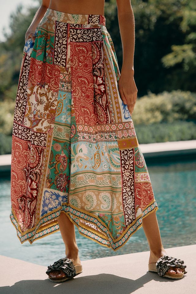 By Anthropologie Wide-Leg Scarf-Print Pants | Anthropologie