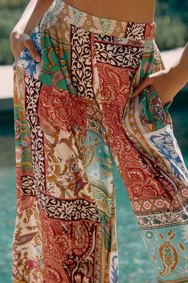 By Anthropologie Wide-Leg Scarf-Print Pants | Anthropologie