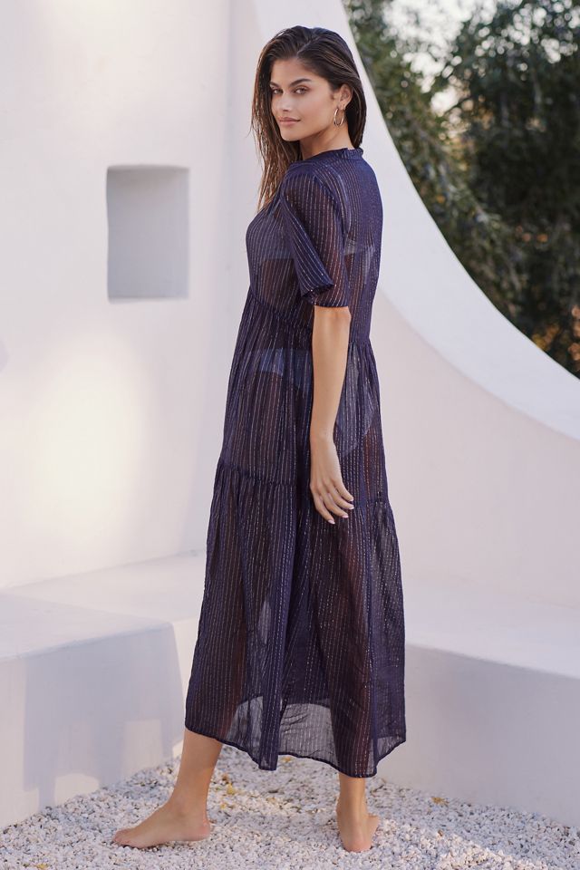 slim fit dress slacks Magee Floral Cabana Flowy Maxi Dress WHT-BLUE-MULTI / L by Sugarlips