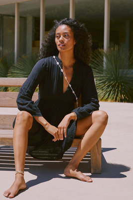 Shop By Anthropologie The Kallie Flowy Tunic Dress: Long-sleeve Edition In Black