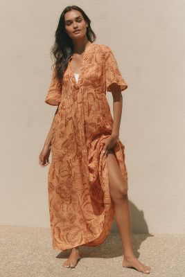 By Anthropologie The Kallie Flowy Maxi Dress: Printed Edition In Orange