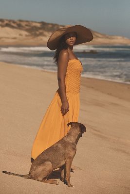 By Anthropologie Strapless Smocked Cover-up Dress In Orange