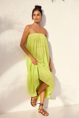 By Anthropologie Strapless Midi Dress In Green