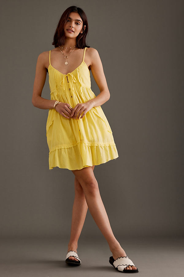 By Anthropologie Gauzy Cover-up Mini Dress In Yellow