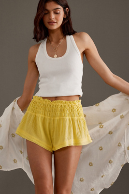 By Anthropologie Smocked Gauze Shorts In Yellow