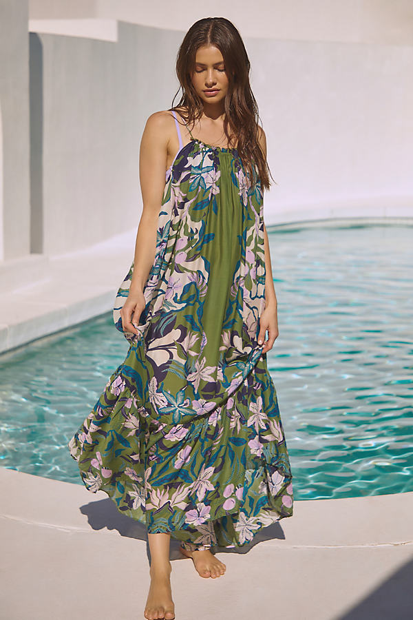 Anthropologie The Malika Printed Low-back Maxi Dress In Green