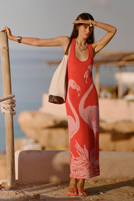 Celandine Flamingo Knit Midi Dress In Red