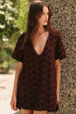 anthropologie brown mini dress By Anthropologie Plunge Twist-Back Ruffle Mini Dress – White Chocolate  Couture main image 1