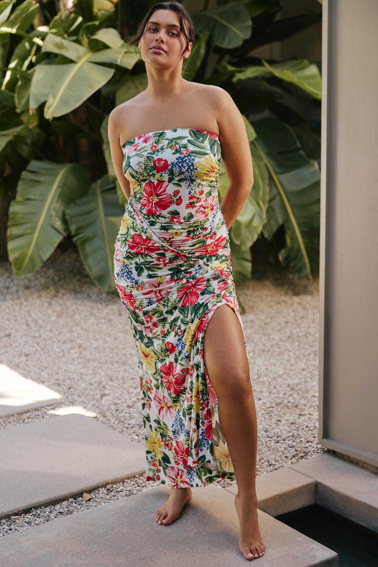 The Gabbie Strapless Ruched Tube Dress by Celandine