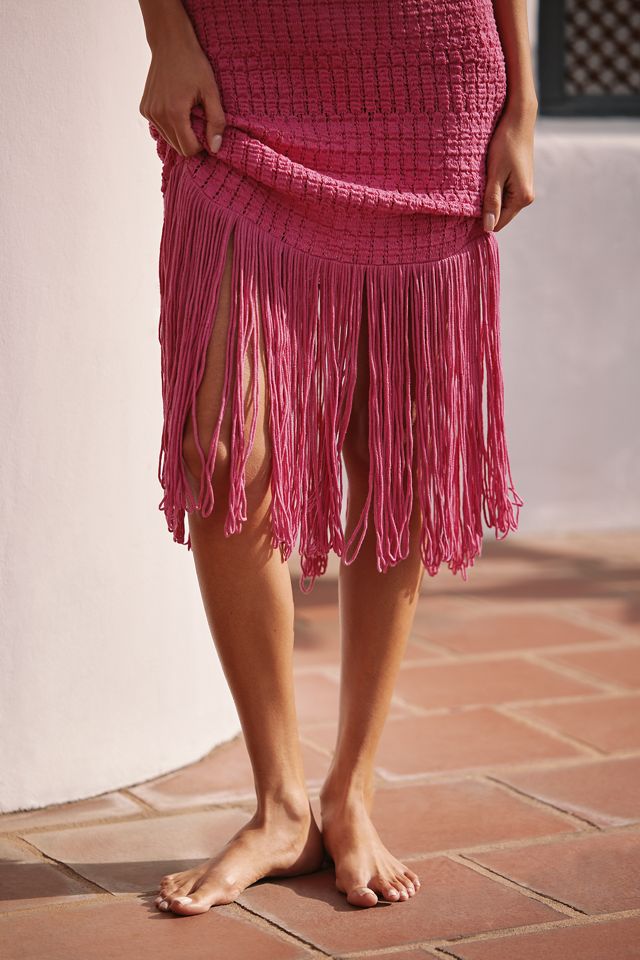 Celandine Strapless Crochet Fringe-Trim Knit Dress