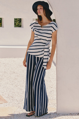 Celandine Striped Terry Wide-Leg Trousers