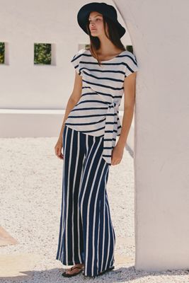 Pantalon large rayé en tissu éponge Celandine